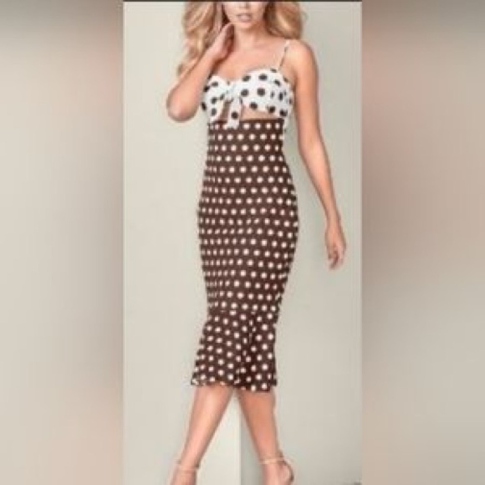 Venus polka Dot Midi Dress - Brown and White